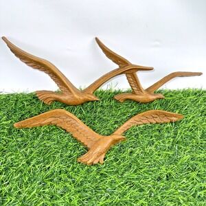 VTG Homco Syroco Flying Seagulls Wall Decor Brown Faux Wood Bird Set USA